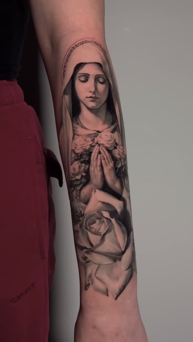 Black and grey realism portrait tattoo by Julia Luniko in Winnipeg